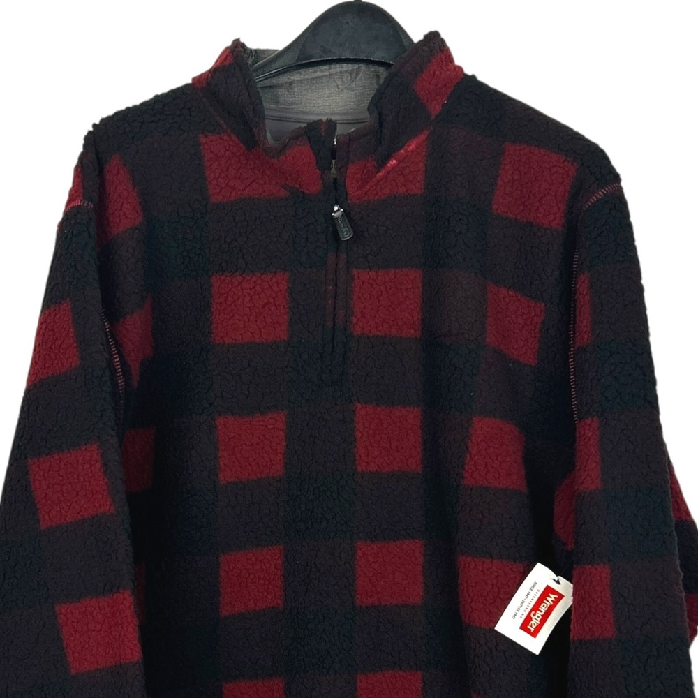 NEW Wrangler Mens XL Red Black Buffalo Plaid Check Sherpa Fleece Quarter Zip